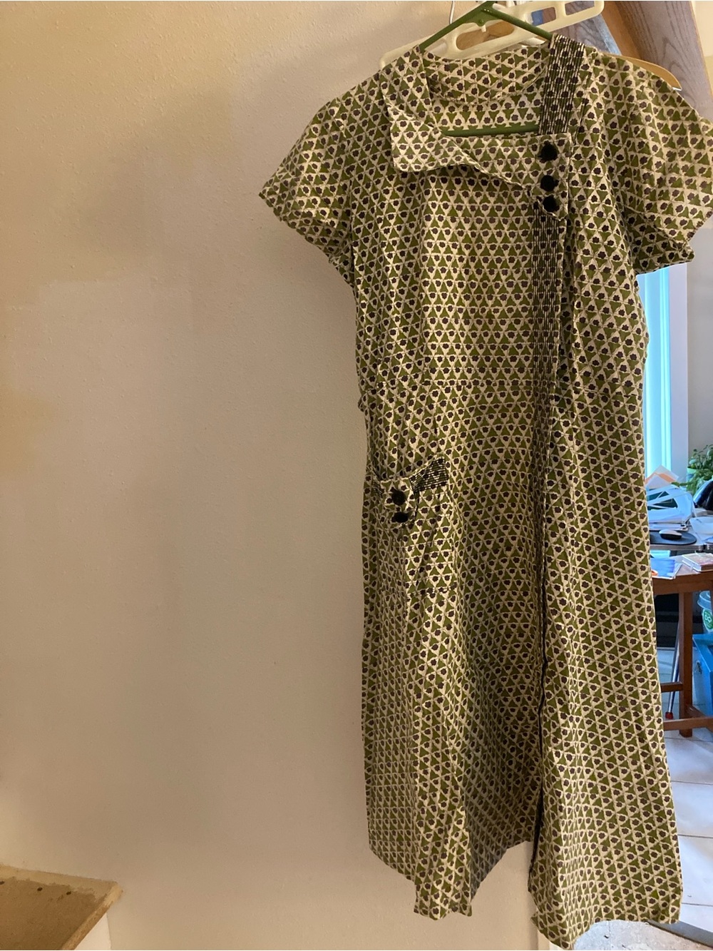 Short-Sleeve vintage cotton A-Line house dress
